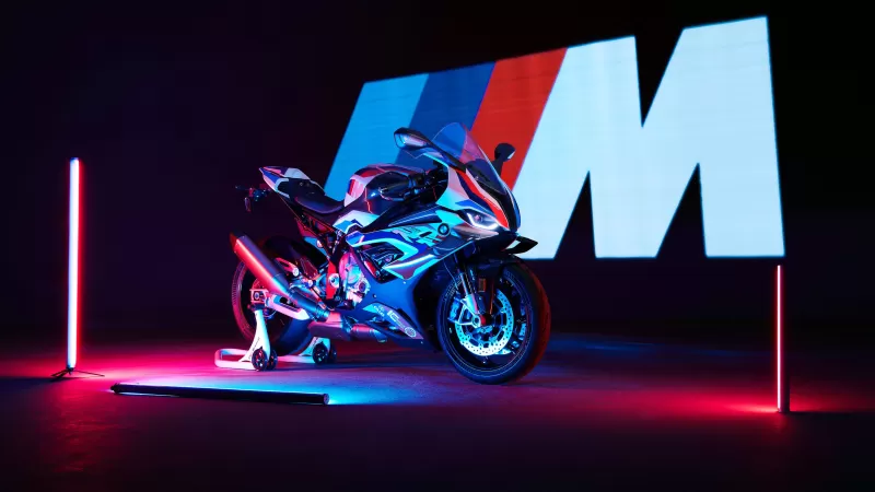 BMW M 1000 RR, Race bikes, 2021, 5K< Neon, Dark background