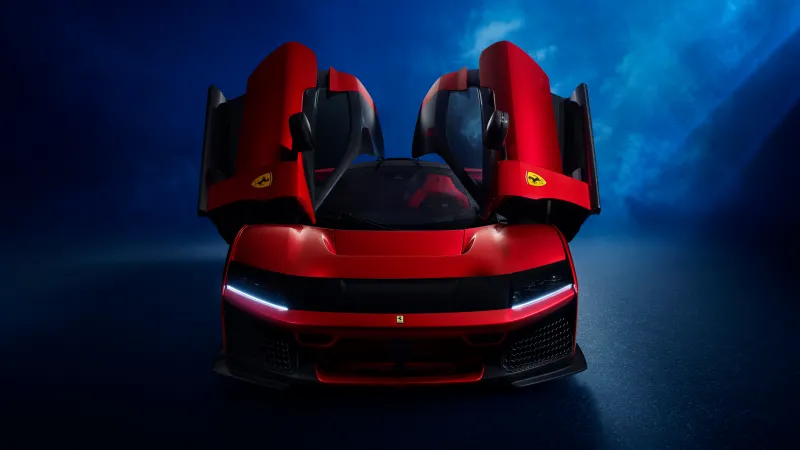 Ferrari F80, Red cars, 5K wallpaper, Dark blue