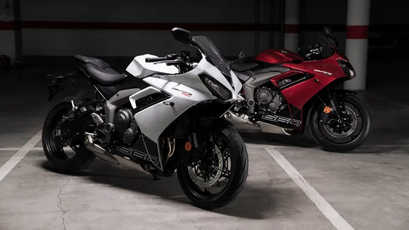 Triumph Daytona 660 wallpaper, Sports bikes, Parking garage, White and red, 2025
