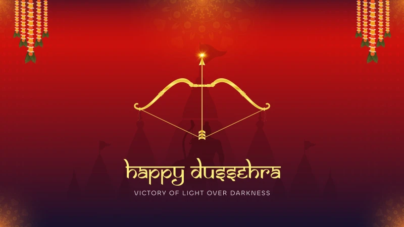 Happy Dussehra wallpaper, Golden bow and arrow, Red background