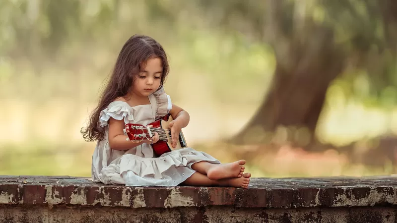 Cute Girl, Playing guitar, Adorable, Kid, Child