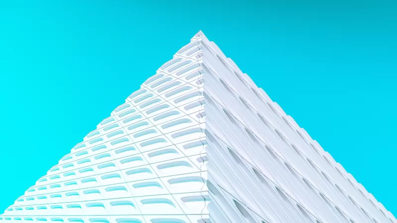 White Pyramid, Illustration, Modern architecture, Geometrical, Pattern, Blue background, 5K