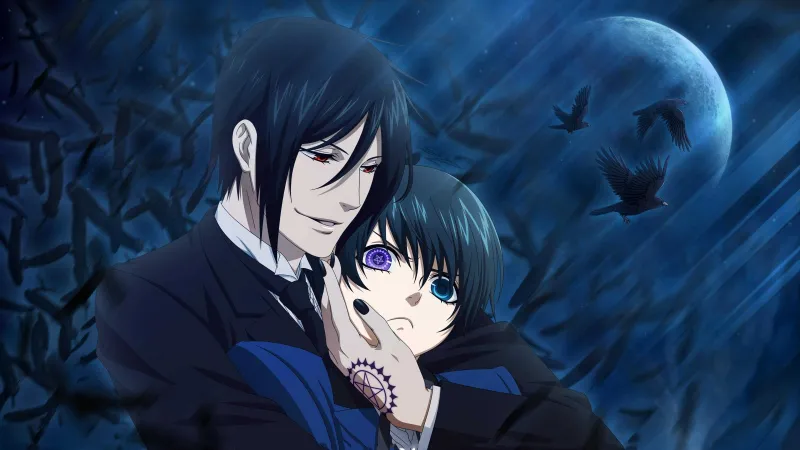 Sebastian Michaelis & Ciel Phantomhive, 4k background, Kuroshitsuji (Black Butler)