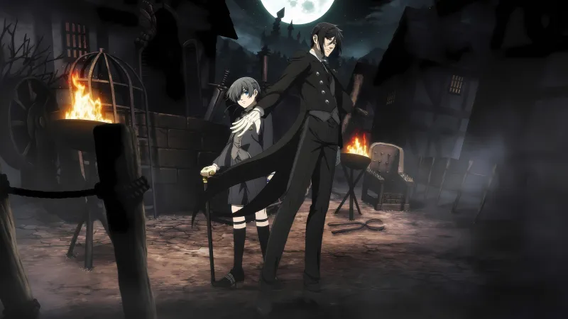 Sebastian Michaelis, Ciel Phantomhive, Kuroshitsuji (Black Butler), 4K wallpaper