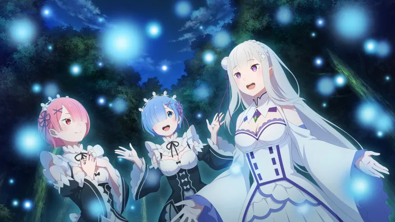 Re:Zero 4K wallpaper, Ram, Rem, Emilia (Re:Zero)