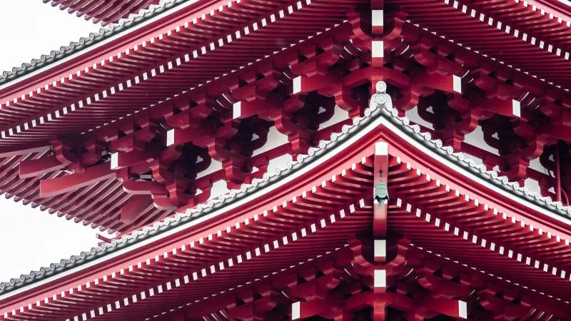 Pagoda, Tokyo, Japan, Ancient architecture, Buddhism, Red