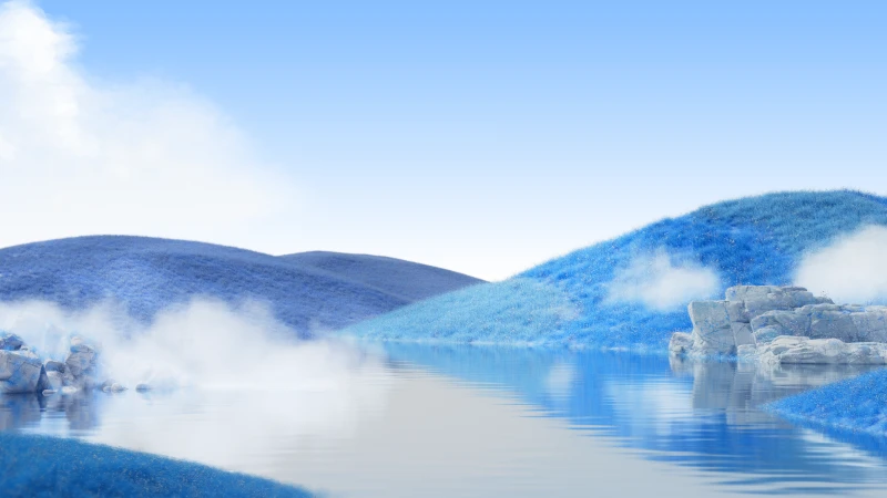 Blue grass hills wallpaper, Misty lake, Microsoft Design