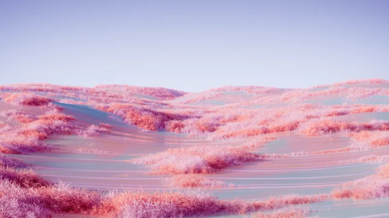Pink grass dunes, Pastel landscape, Microsoft Design, 5K wallpaper