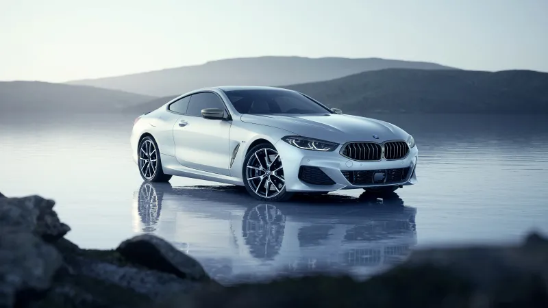 BMW 850i, BMW 8 Series coupe, White, Lake reflection, 5K wallpaper