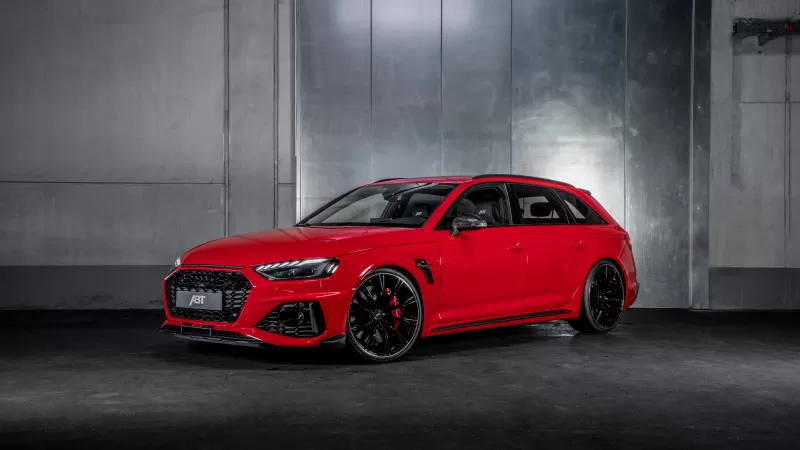 Audi RS 4 Avant, ABT, 2021, Dark background, Red cars