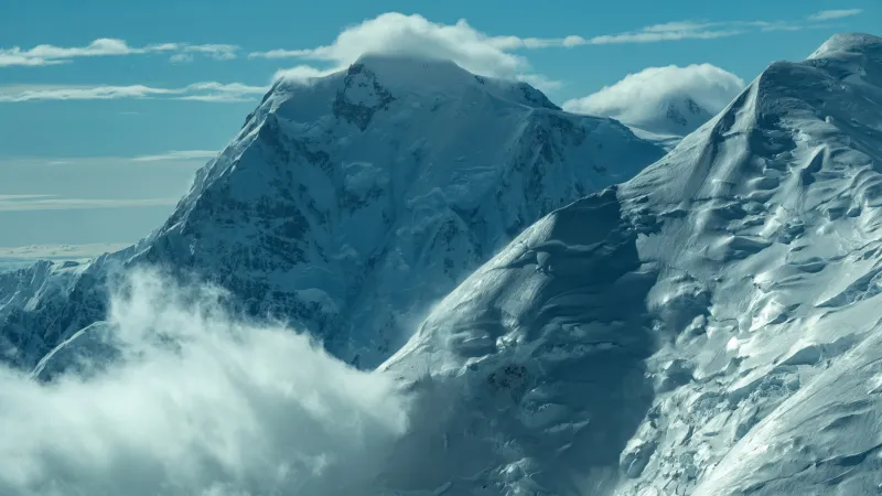 Snowcapped mountain wallpaper, Clouds, Cold blue sky
