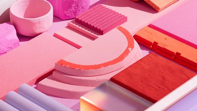 Pink 3D blocks wallpaper, Microsoft Design, Geometric shapes