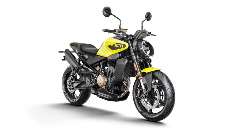 Husqvarna Vitpilen 801 wallpaper, Yellow and black, White background, 2025