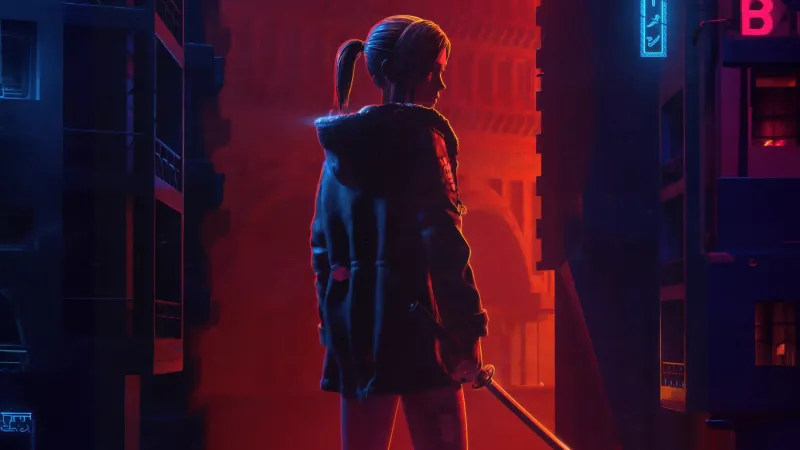 Elle (Blade Runner), Blade Runner: Black Lotus, Katana, Neon city, 5K wallpaper