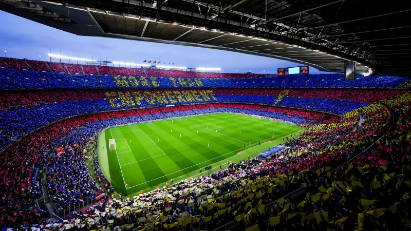 Camp Nou mosaic wallpaper, FC Barcelona, Stadium crowd