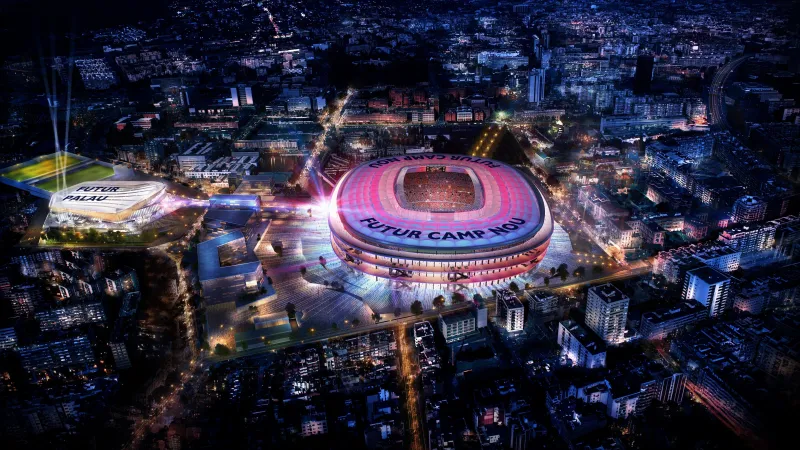 Futur Camp Nou wallpaper, Barcelona night aerial, Stadium