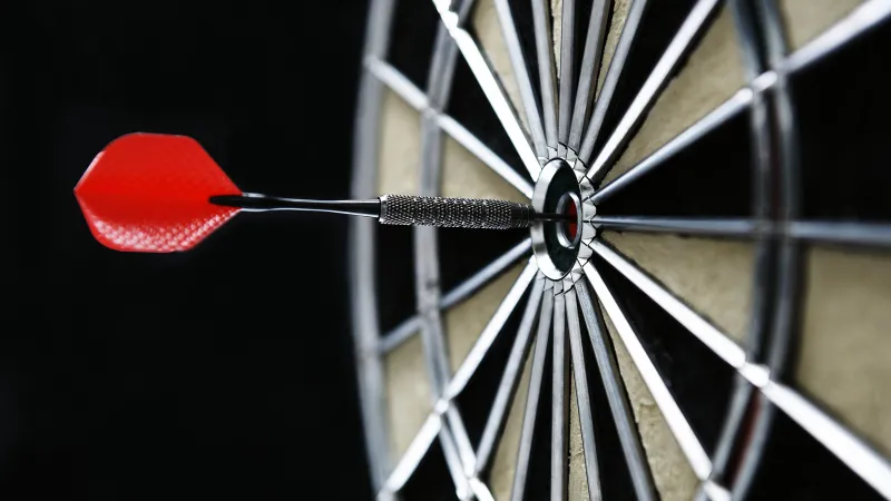 Dart in bullseye, Dartboard, Black background, 5K wallpaper