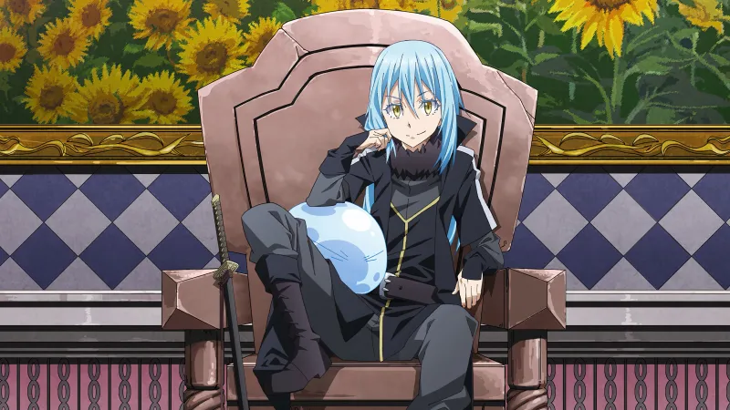 Rimuru Tempest, Anime girl, Tensei Shitara Slime Datta Ken, Throne, Sunflowers, 4K wallpaper