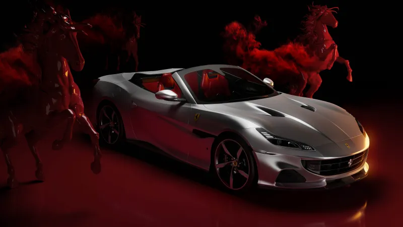 Ferrari Portofino, Red aesthetic, 8K wallpaper