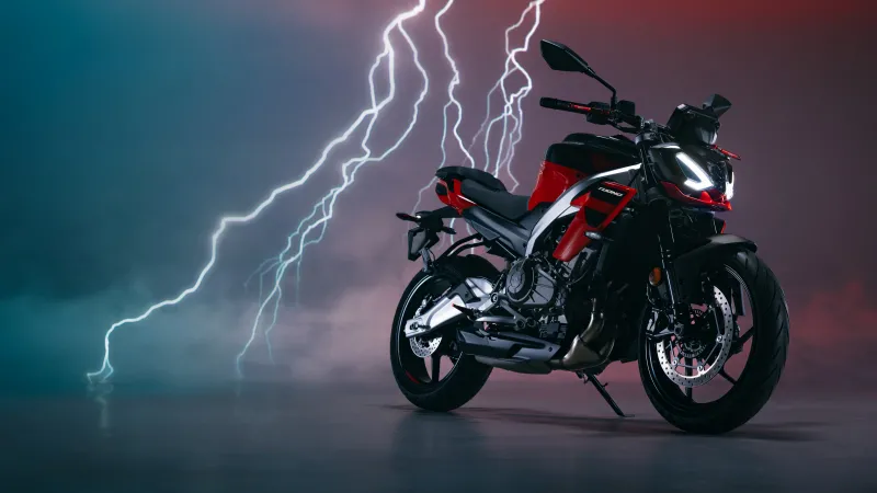 Aprilia Tuono 457 wallpaper, Lightning, Naked bikes, Stormy background, 2025