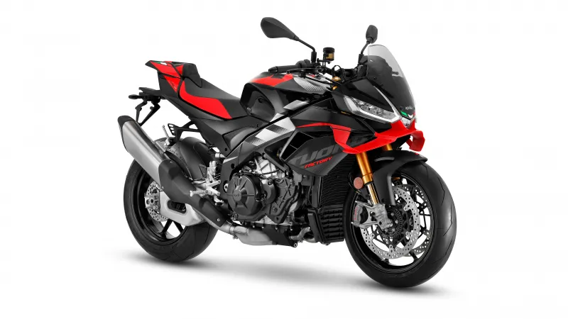 Aprilia Tuono V4 Factory wallpaper, Black and red, White background, 2025