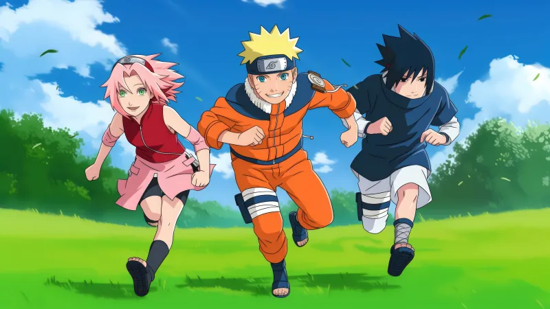 Sasuke Uchiha, Naruto Uzumaki, Sakura Haruno, 5K wallpaper