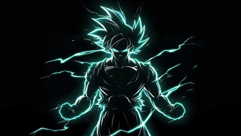 Ultra Instinct Goku Neon art, AMOLED Black background 5K