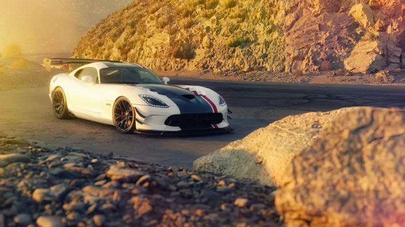 Dodge Viper ACR wallpaper, White, Racing stripes, Canyon road, 5K