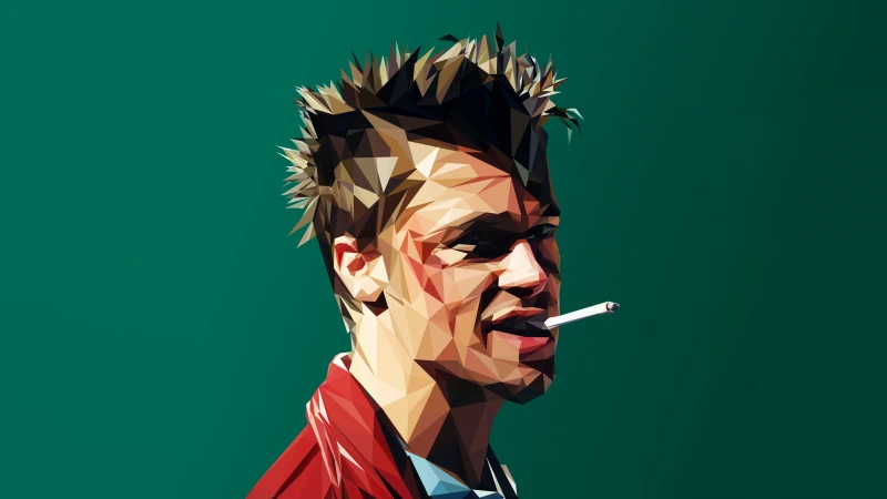 Brad Pitt, Tyler Durden, Fight Club wallpaper, Low poly art, Green background, 4K wallpaper