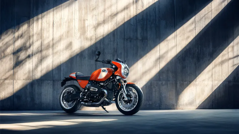 BMW R 12 S wallpaper, Cafe racer, Lava Orange, Concrete wall, Light and shadows, 2025