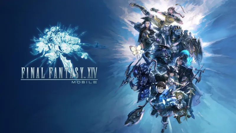 Final Fantasy XIV Mobile wallpaper, Logo, Warriors of Light, Blue background
