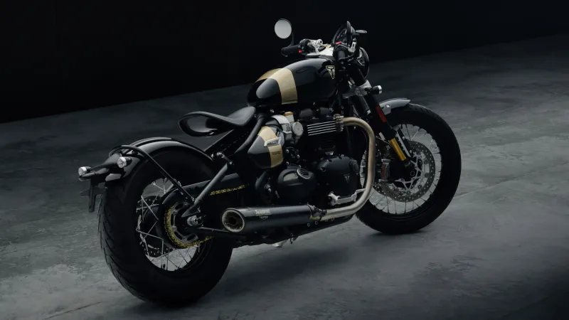 Triumph Bonneville Bobber TFC wallpaper, Cruiser motorcycle, Rear view, Dark background, 2025