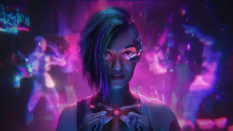 Neon Judy Alvarez, Cyberpunk 2077, Pink aesthetic wallpaper, Pink Heart, Love heart