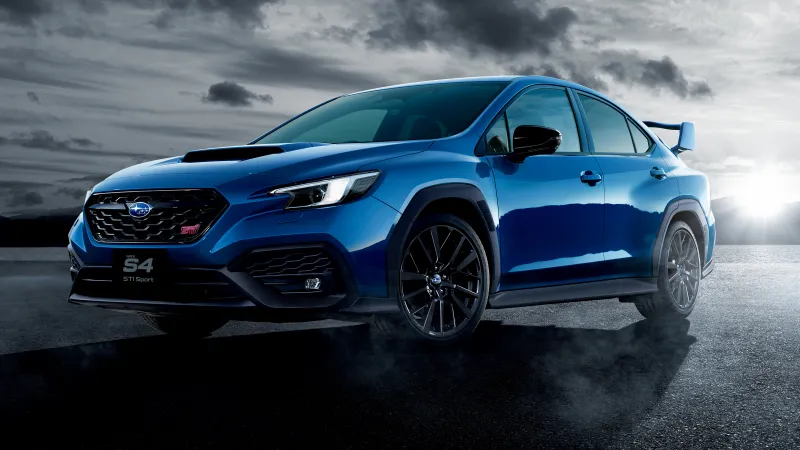 Subaru WRX S4 STI Sport, Blue sedan, Stormy sky, Sun flare, 2024, 5K wallpaper