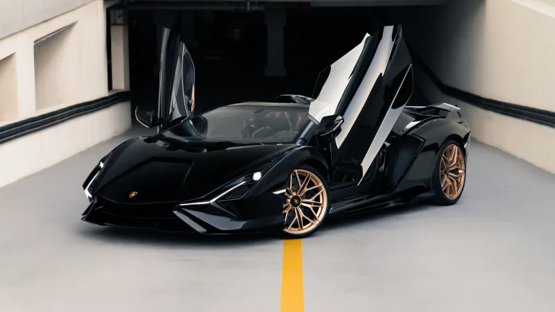 Black Lamborghini Sián Roadster, 8K wallpaper