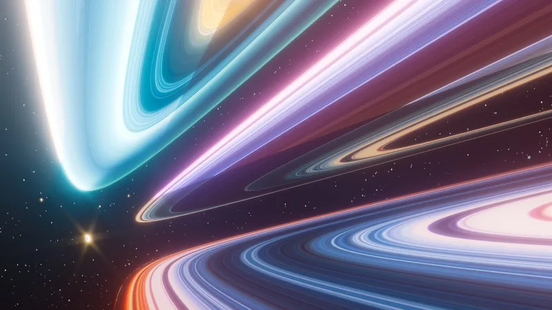 Cosmic light streaks, Rainbow rings, Warp, 4K wallpaper