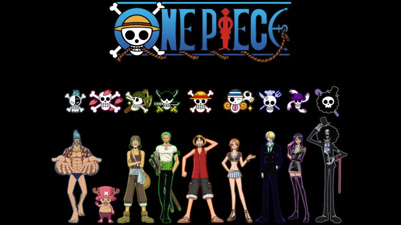 One Piece Character poster, AMOLED Black background 5K, Franky, Tony Tony Chopper, Usopp, Roronoa Zoro, Monkey D. Luffy, Nami, Sanji, Nico Robin, Soul King Brook