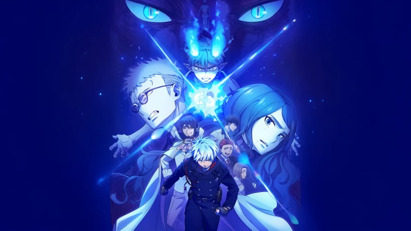 Blue Exorcist, Anime series, Rin Okumura, Blue flames wallpaper, Blue background
