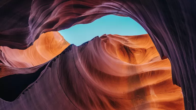 Lower Antelope Canyon, Arizona, United States, Rock formations, Tourist attraction, Blue Sky, Scenery