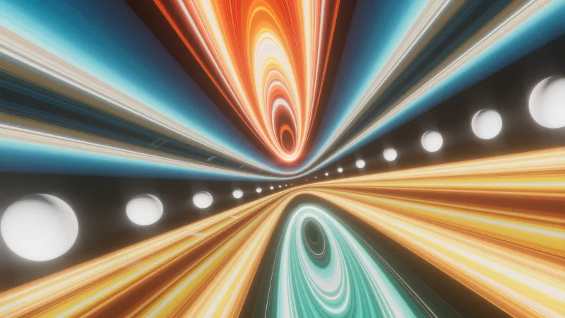 Rainbow warp tunnel wallpaper, Light streaks, Vanishing point