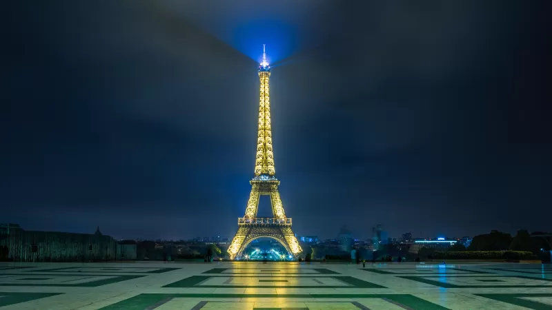 Eiffel Tower, Paris, France, Night time, Iconic, Metal structure, Blue light, 5K, 8K
