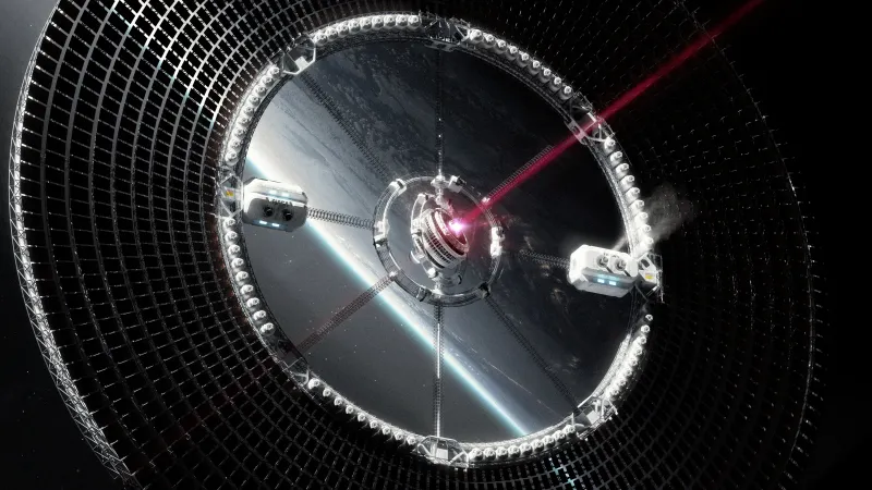 Laser satellite orbiting Earth wallpaper, Space station, Concept art