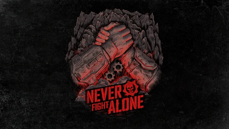 Gears of War, Never Fight Alone, Dark background 5K