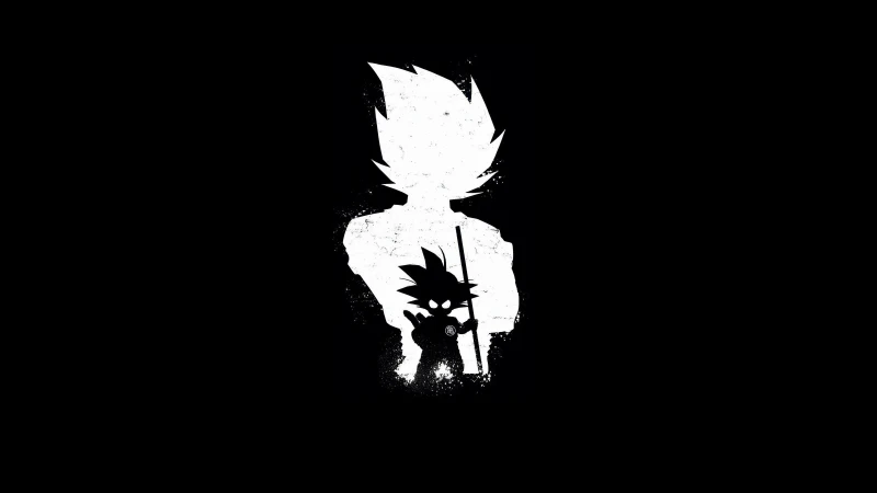 Goku Silhouette, Black and White, AMOLED Black background 5K