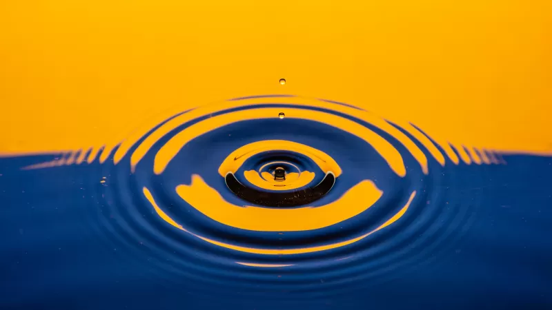 Water drop, Ripple, Blue, Yellow, Abstract, 5K, 8K