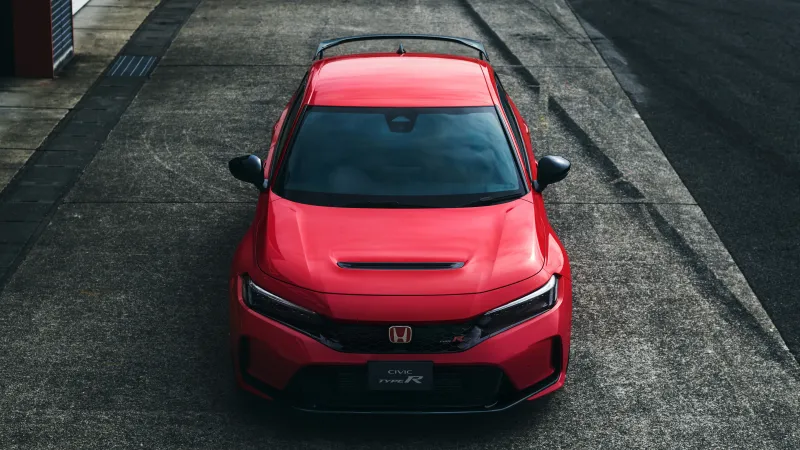 Honda Civic Type R wallpaper, Racing Black Package, Red hatchback, Top view
