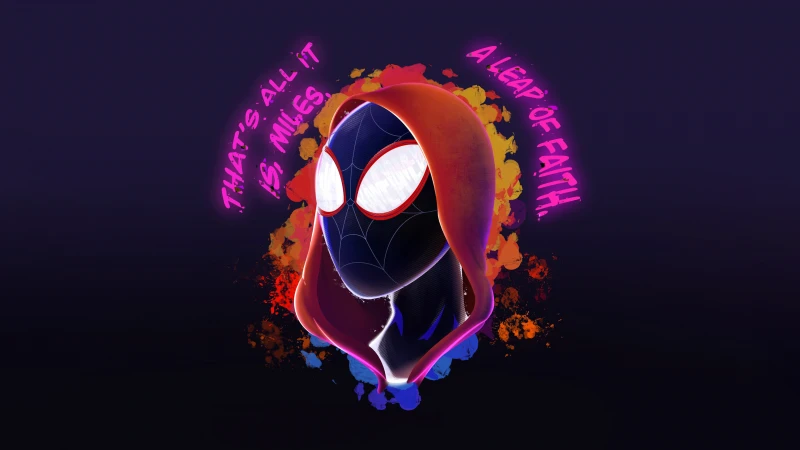 Miles Morales, Leap of Faith Artwork, Neon art, Dark background 4K
