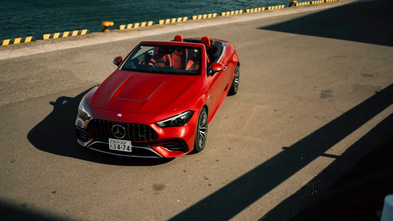 Mercedes-AMG CLE 53 Cabriolet wallpaper, Red convertible, Harbour, 2025, 8K
