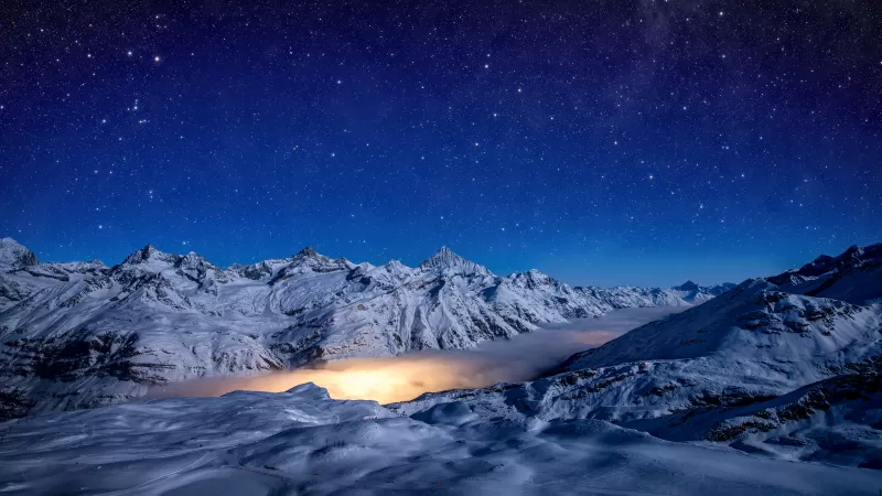Gorner Glacier, Starry sky, Astronomy, Blue Sky, Switzerland