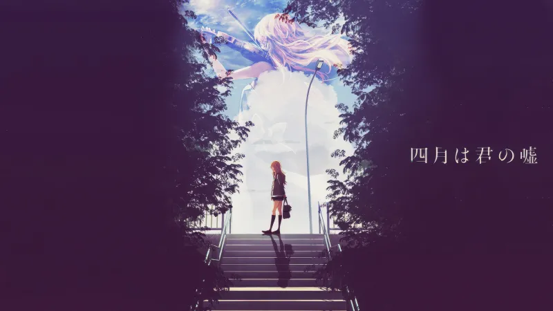 Your Lie in April, 4K wallpaper, Kaori Miyazono, Dark aesthetic